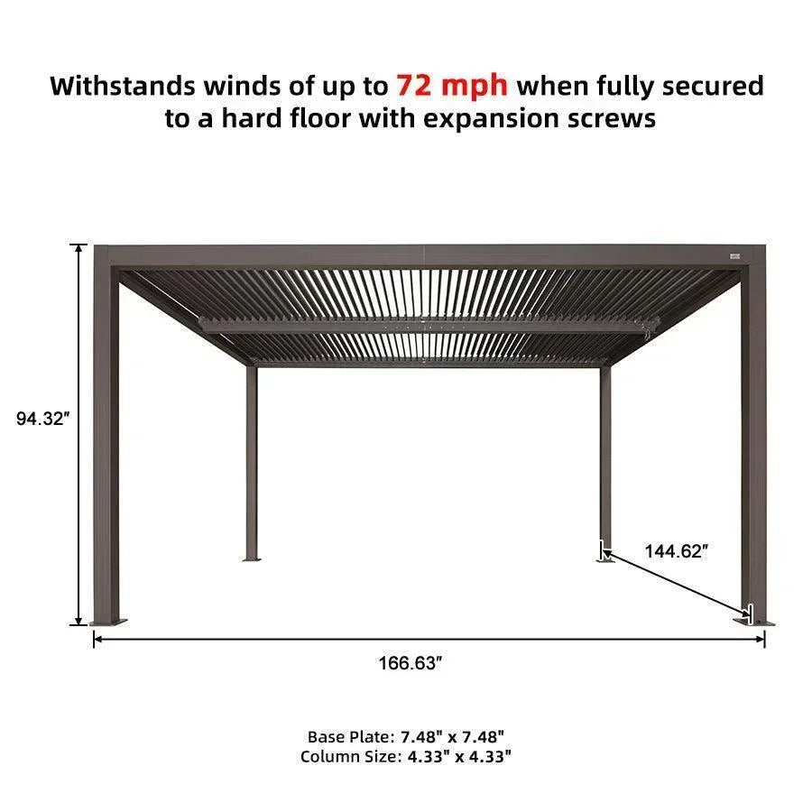 PURPLE LEAF Athena Louvered Pergola Bronze Outdoor Aluminum Pergola with Shutter Wall Adjustable Gazebo Rainproof for Patio Deck Garden