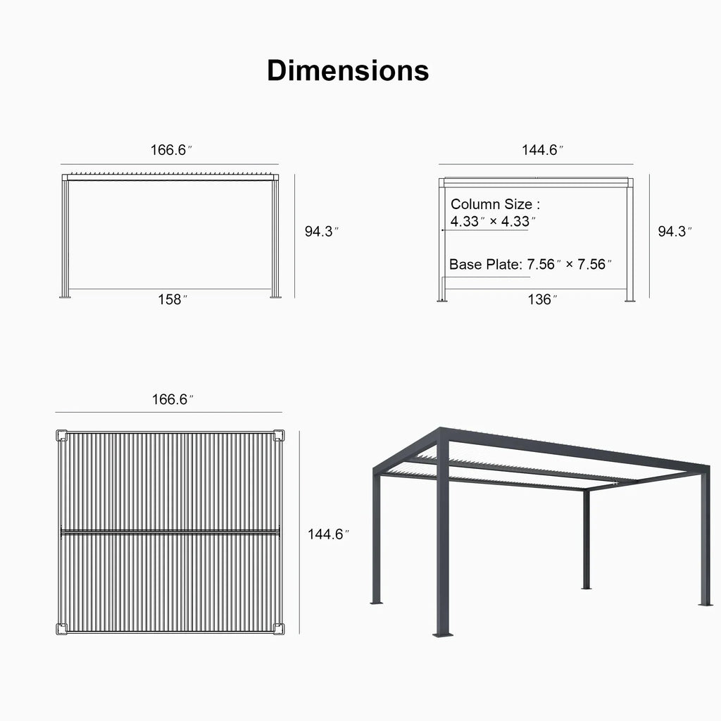 PURPLE LEAF Athena Louvered Pergola Modern Grey Pergola White Roof with Sanori Patio Couch Set Modular Sofas for Deck Backyard Garden