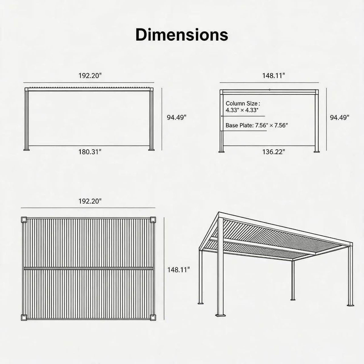 PURPLE LEAF Athena Louvered Pergola Modern Grey Pergola with White Roof for Deck Backyard Garden