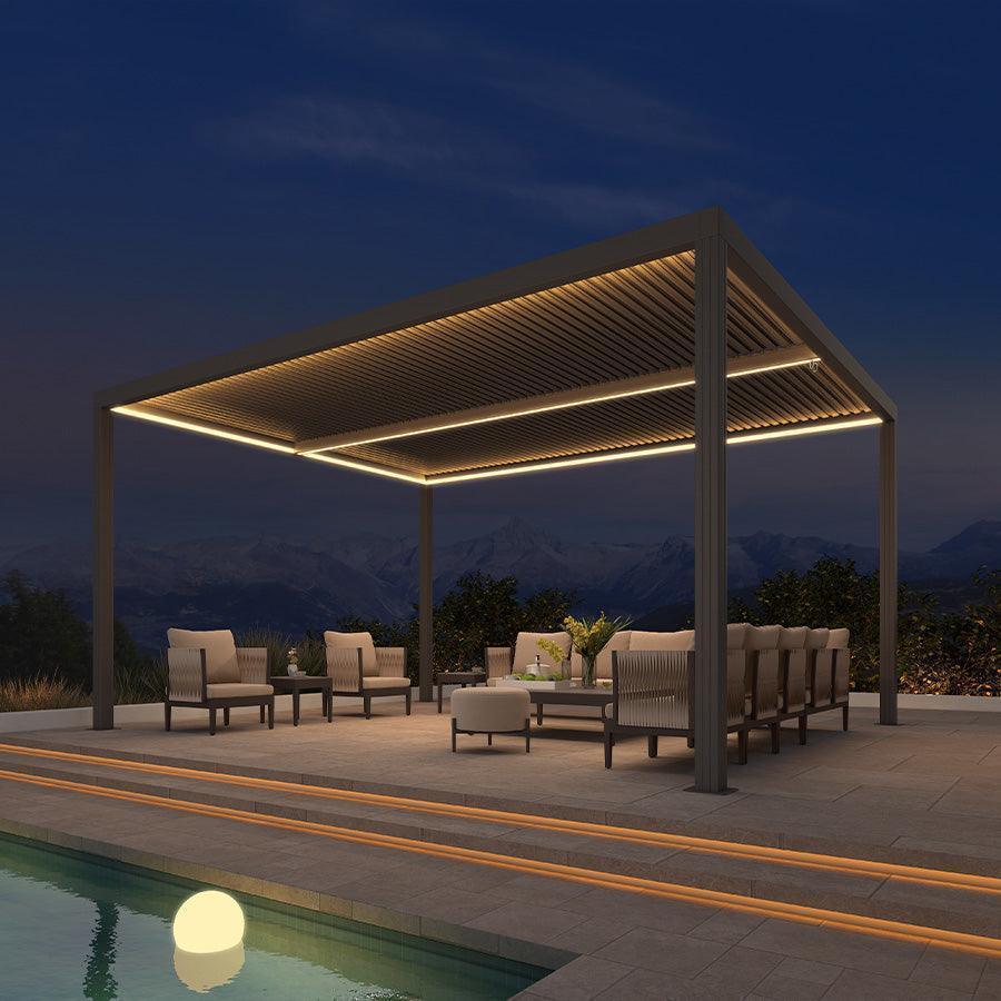 PURPLE LEAF Athena Louvered Pergola Bronze Outdoor Aluminum Pergola with Strip Lights Adjustable Gazebo for Patio Deck Garden