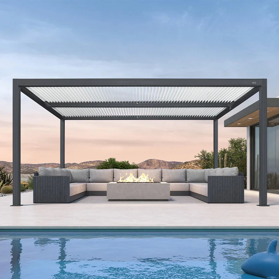 PURPLE LEAF Athena Louvered Pergola Modern Grey Pergola with White Roof for Deck Backyard Garden