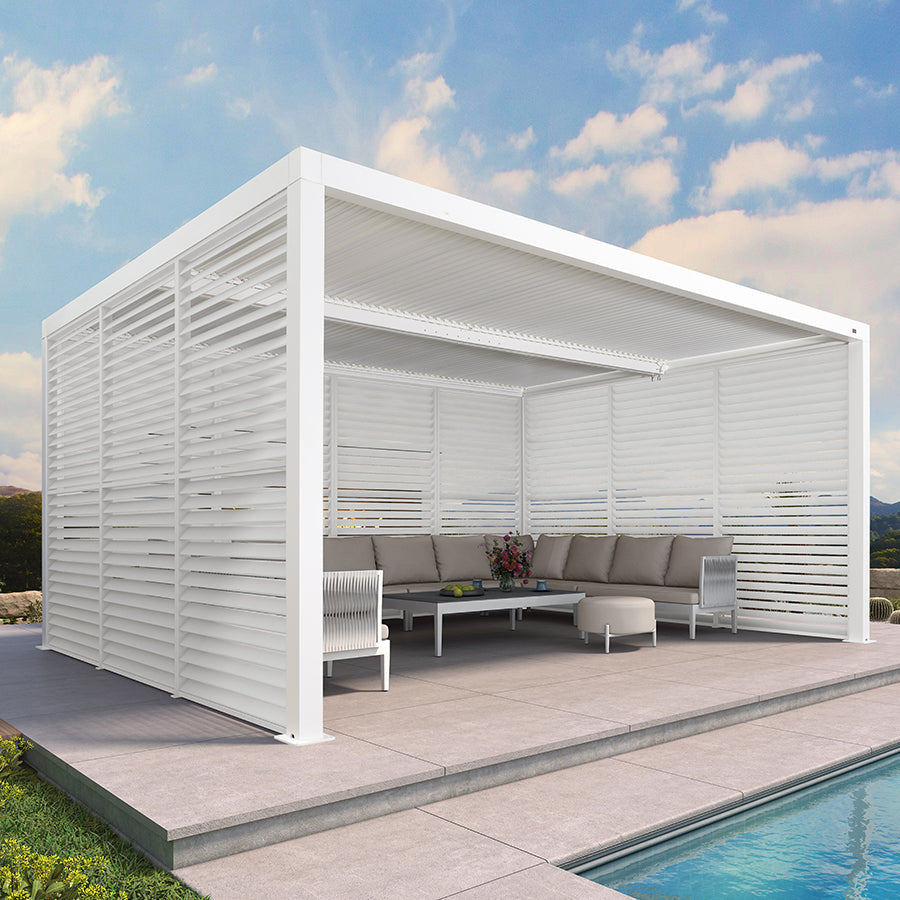 PURPLE LEAF Athena Louvered Pergola white Outdoor Aluminum Pergola with Shutter Wall Adjustable Gazebo Rainproof for Patio Deck Garden