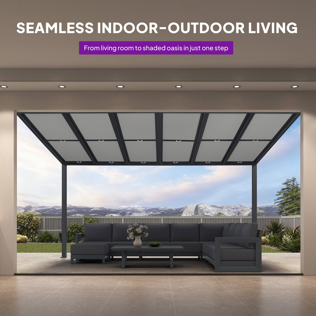 PURPLE LEAF Wall Mounted Gazebo with Gray Polycarbonate Roof Aluminum Frame Patio Cover with Retractable Pleated Shades for Porch