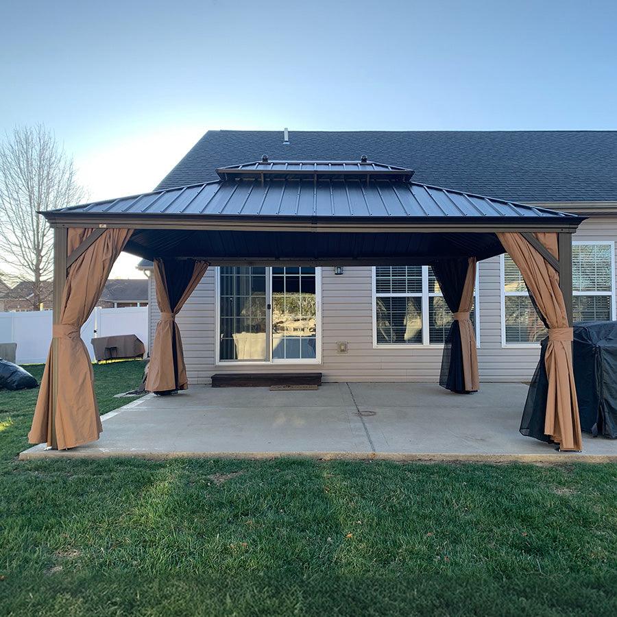 PURPLE LEAF Outdoor Hardtop Gazebo for Garden Bronze Double Roof Aluminum Frame Pavilion