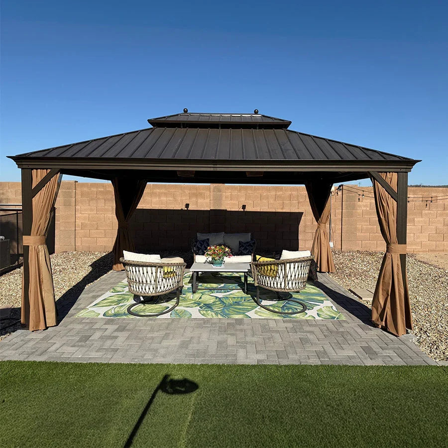 PURPLE LEAF Outdoor Hardtop Gazebo for Garden Bronze Double Roof Aluminum Frame Pavilion
