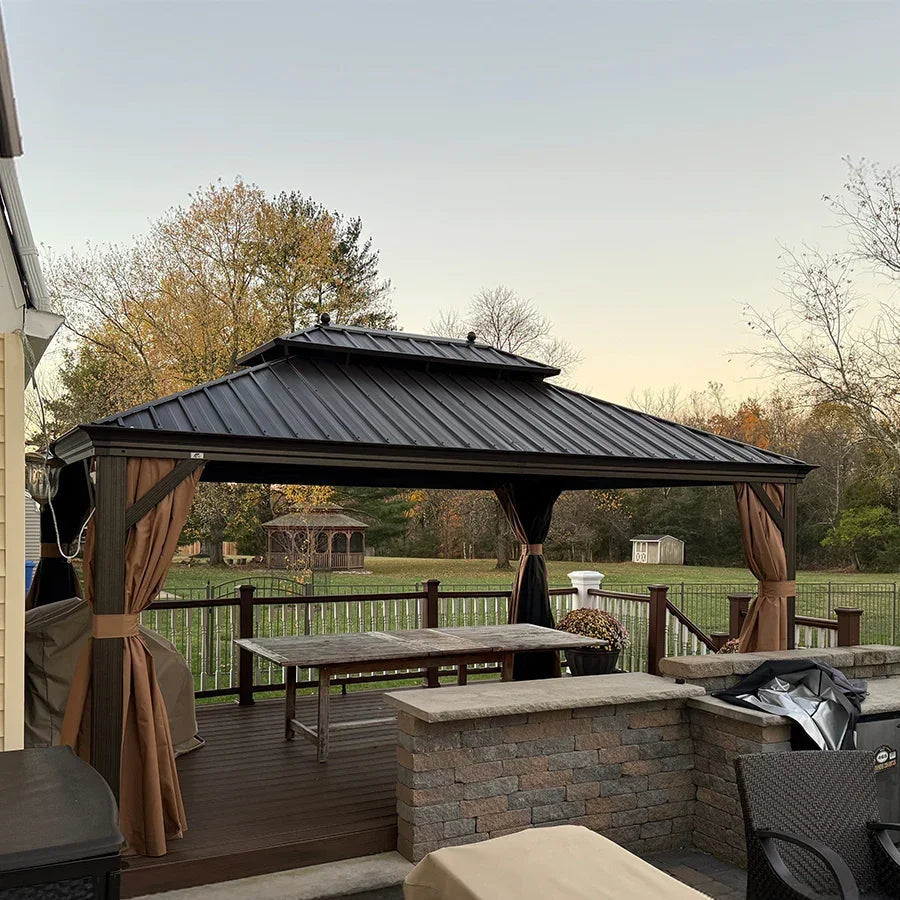 PURPLE LEAF Outdoor Hardtop Gazebo for Garden Bronze Double Roof Aluminum Frame Pavilion with Reinforcement Support Rod