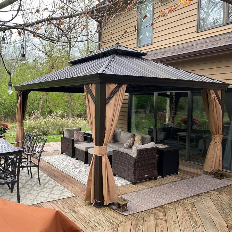 PURPLE LEAF Outdoor Hardtop Gazebo for Garden Bronze Double Roof Aluminum Frame Pavilion with Reinforcement Support Rod