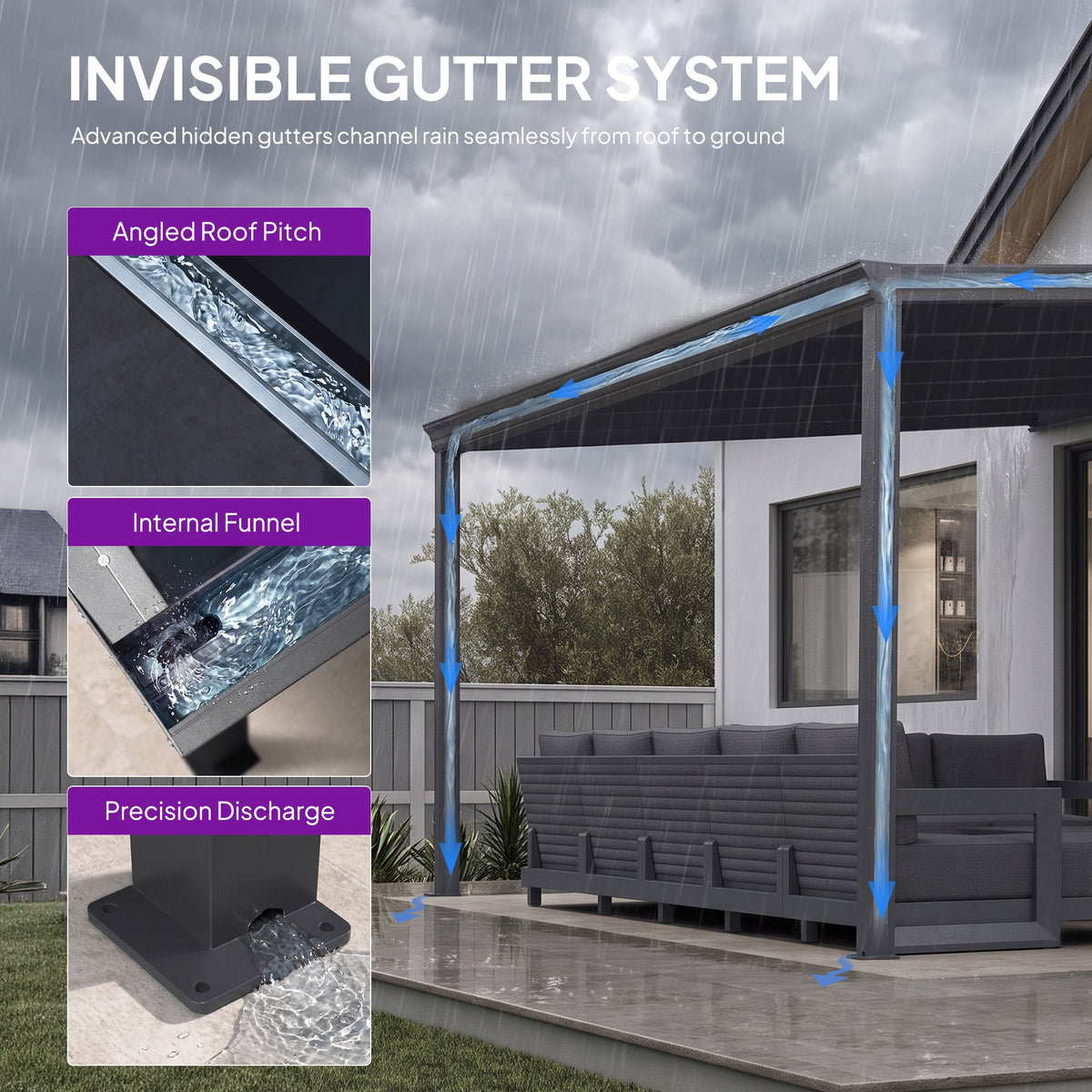 PURPLE LEAF Wall Mounted Gazebo with Gray Polycarbonate Roof Aluminum Frame Patio Cover for Porch