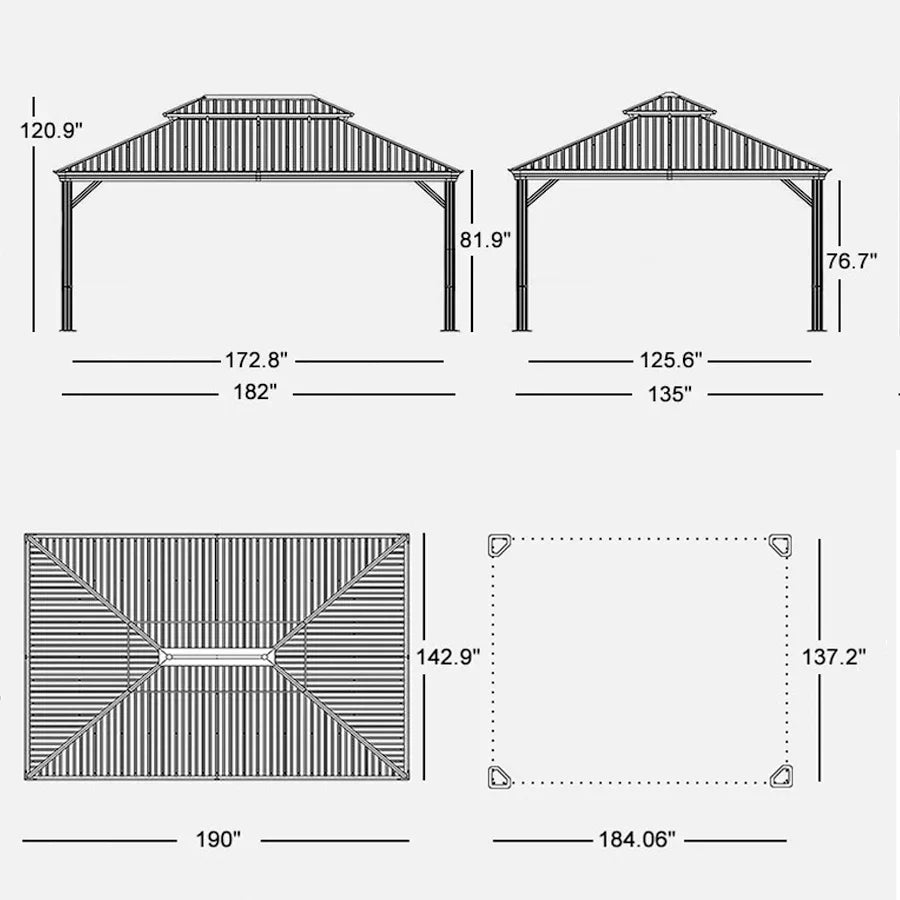 PURPLE LEAF Patio Gazebo for Backyard Grey Hardtop Galvanized Steel Roof Awning String Lights-milky