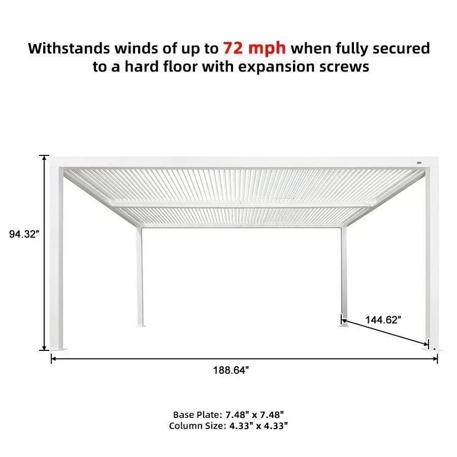 PURPLE LEAF Athena Louvered Pergola White Outdoor Aluminum Pergola with Strip Lights Adjustable Gazebo for Patio Deck Garden