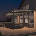 PURPLE LEAF Wall Mounted Gazebo with Gray Polycarbonate Roof Aluminum Frame Patio Cover with Retractable Pleated Shades and LED Strip Light
