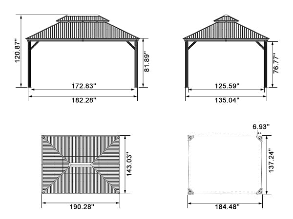 PURPLE LEAF Patio Gazebo for Backyard Grey Hardtop Galvanized Steel Roof Awning with Upgrade Curtain
