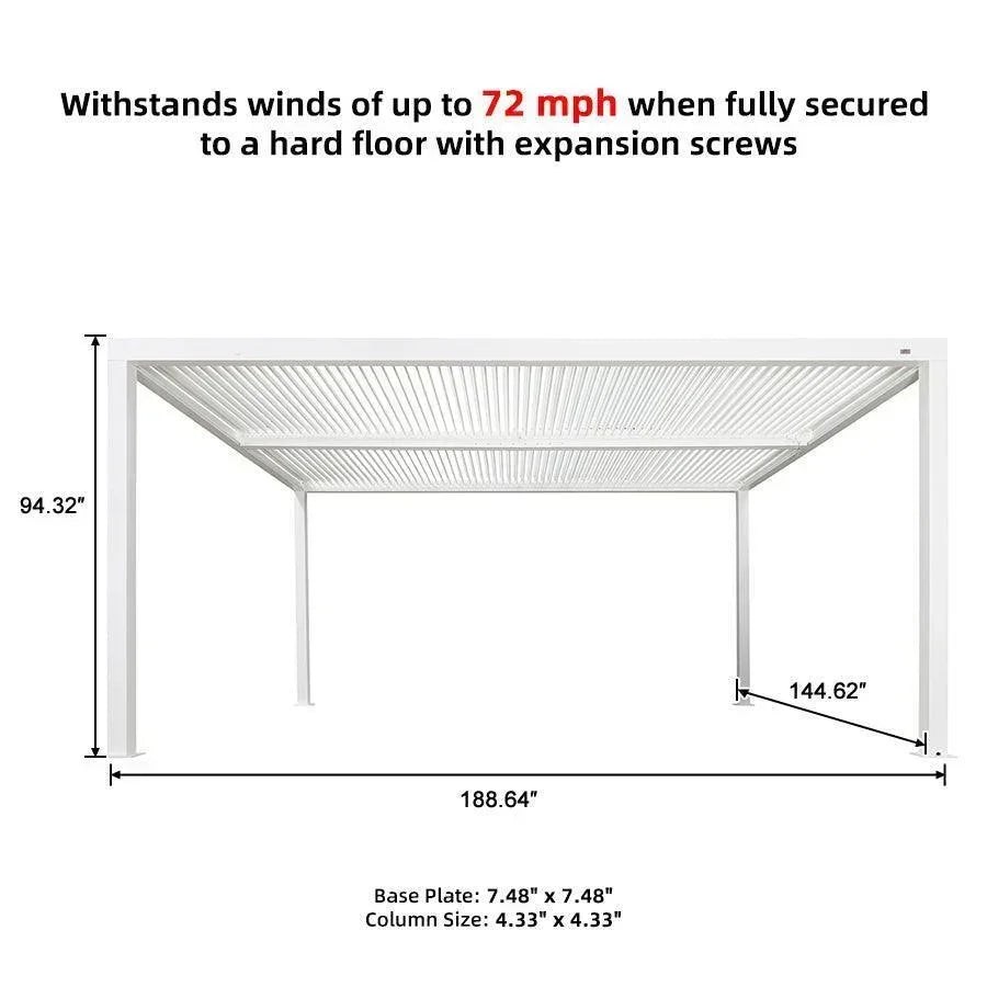 PURPLE LEAF Athena Louvered Pergola white Outdoor Aluminum Pergola with Shutter Wall Adjustable Gazebo Rainproof for Patio Deck Garden