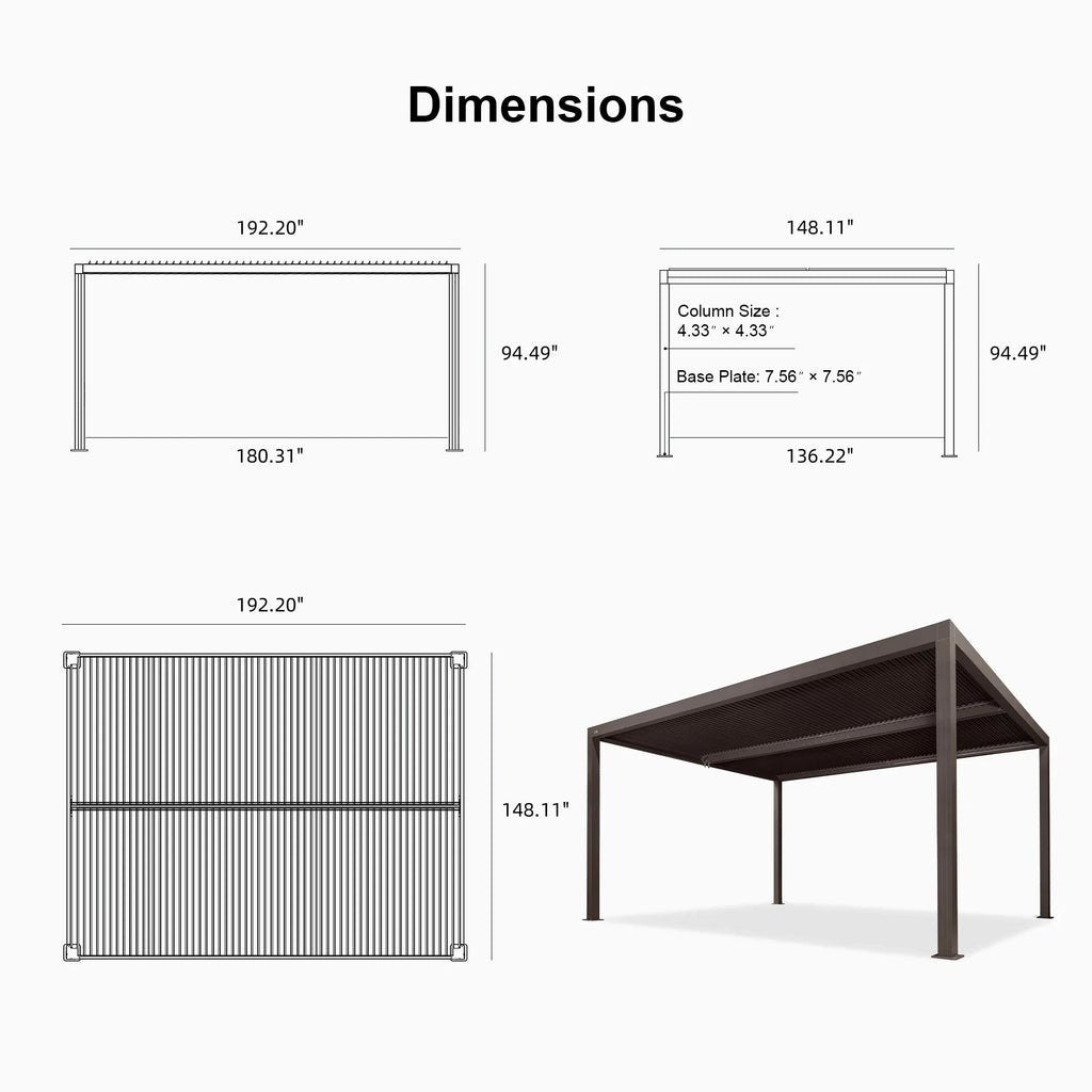 PURPLE LEAF Athena Louvered Pergola Outdoor Aluminum Pergola with Adjustable Roof for Deck Backyard Garden Hardtop Gazebo