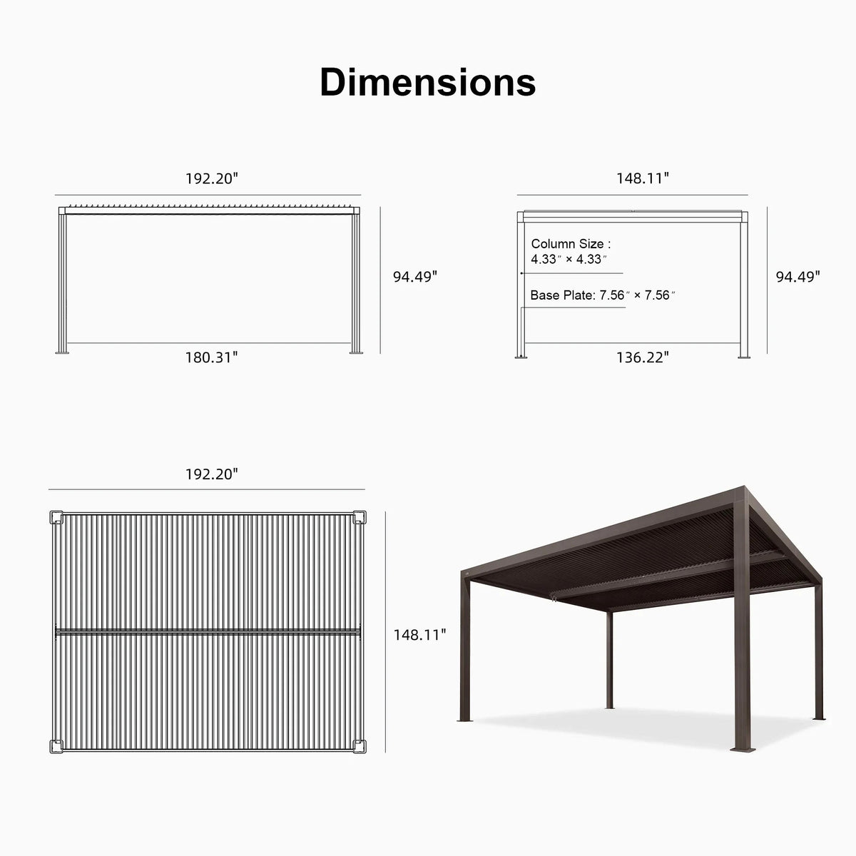 PURPLE LEAF Athena Louvered Pergola Outdoor Aluminum Pergola with Adjustable Roof for Deck Backyard Garden Hardtop Gazebo