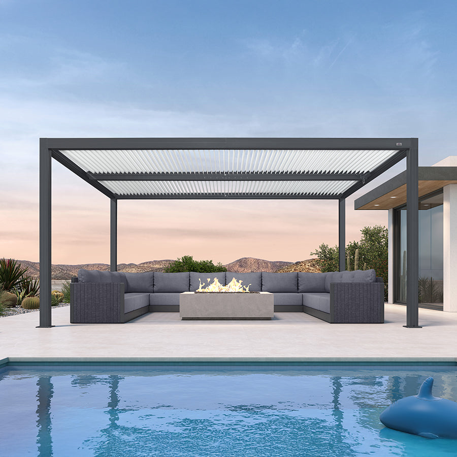 PURPLE LEAF Athena Louvered Pergola Modern Grey Pergola White Roof with Sanori Patio Couch Set Modular Sofas for Deck Backyard Garden