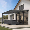 PURPLE LEAF Wall Mounted Gazebo with Gray Polycarbonate Roof Aluminum Frame Patio Cover with Retractable Pleated Shades for Porch
