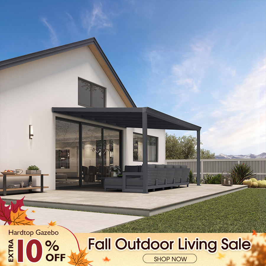 PURPLE LEAF Wall Mounted Gazebo with Gray Polycarbonate Roof Aluminum Frame Patio Cover for Porch