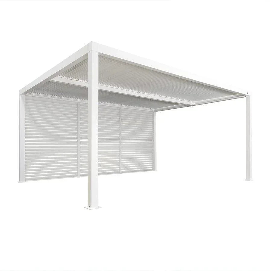 PURPLE LEAF Athena Louvered Pergola white Outdoor Aluminum Pergola with Shutter Wall Adjustable Gazebo Rainproof for Patio Deck Garden