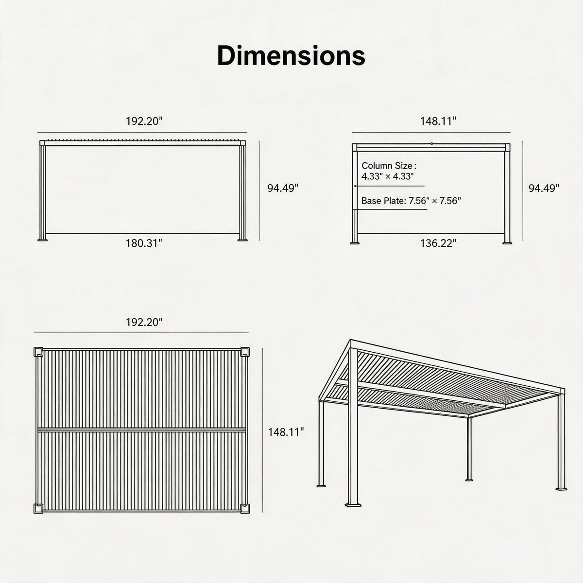 PURPLE LEAF Athena Louvered Pergola Modern Grey Pergola with White Roof for Deck Backyard Garden