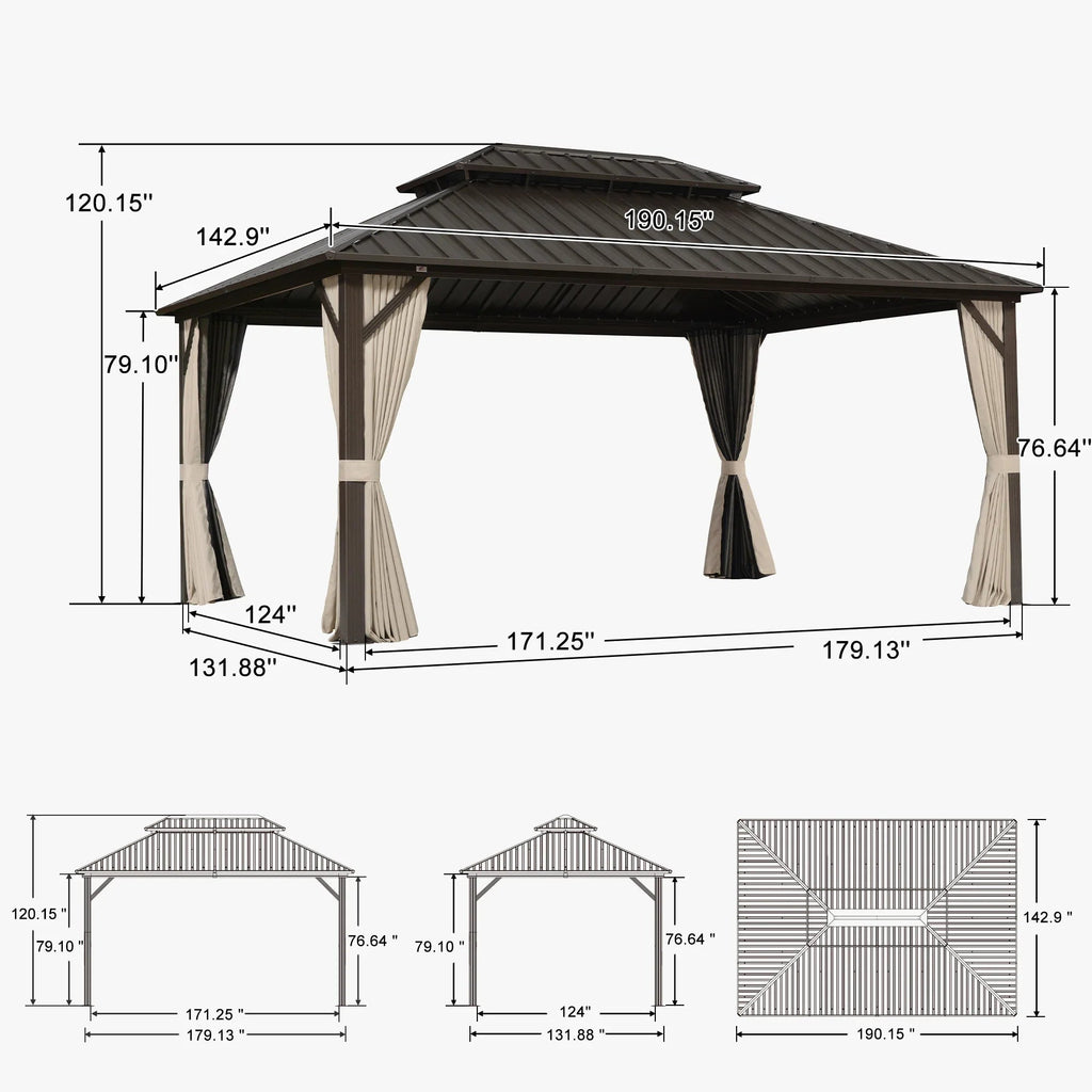 PURPLE LEAF Hardtop Gazebo Featuring Galvanized Steel Double Roof and Bronze Aluminum Frame with Curtains and Netting for Patio and Poolside