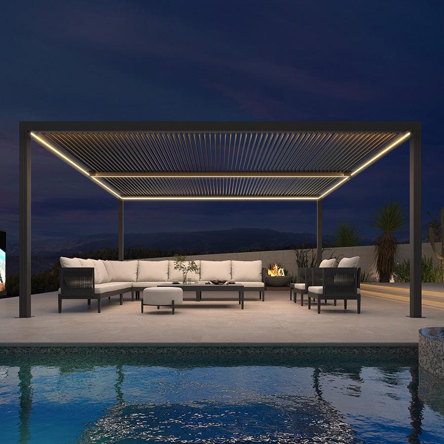 PURPLE LEAF Athena Louvered Pergola Grey Outdoor Aluminum Pergola with Strip Lights Adjustable Gazebo for Patio Deck Garden