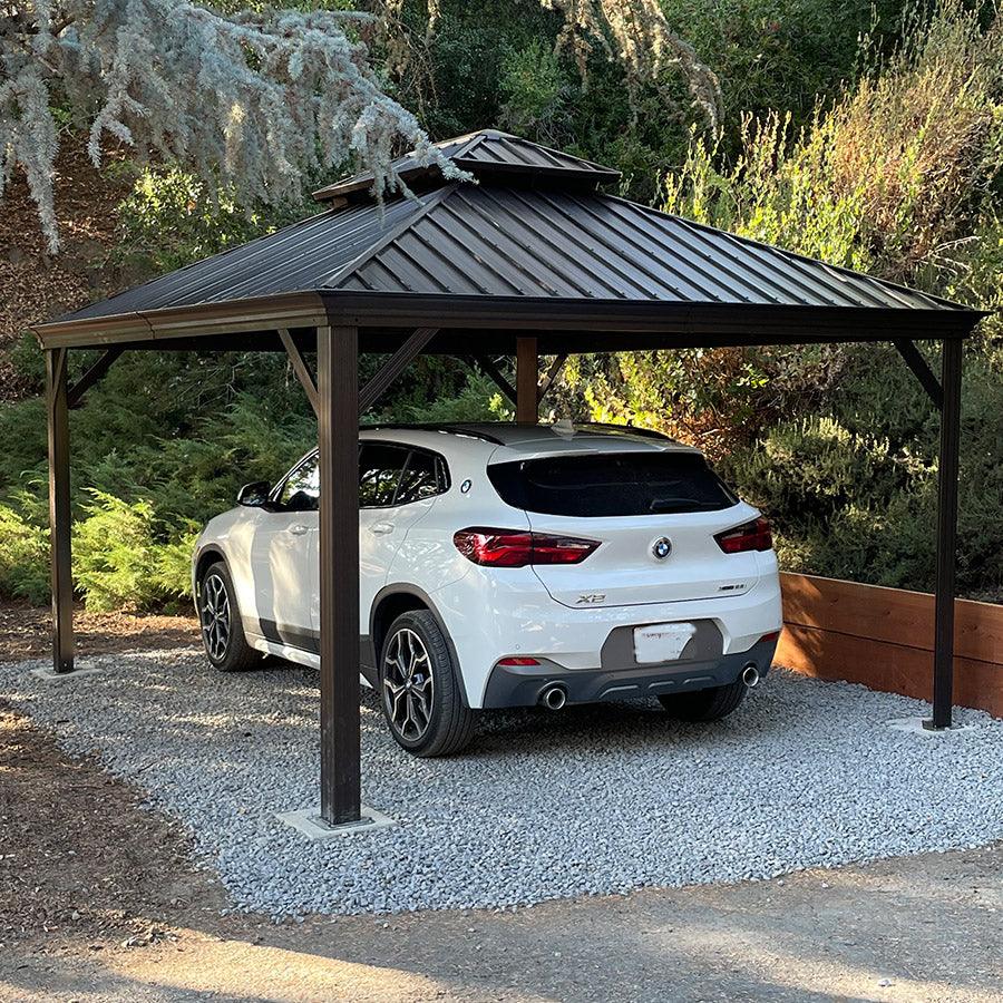 PURPLE LEAF – Abri voiture extérieur métallique avec toit en acier bronze et structure en aluminium