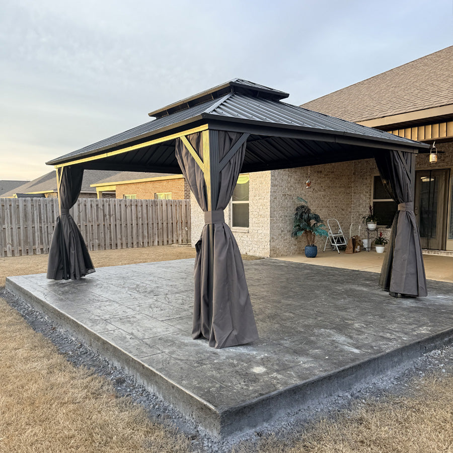 PURPLE LEAF Grey Hardtop Gazebo with Heavy Duty Galvanized Steel Double Roof with Netting and Curtains