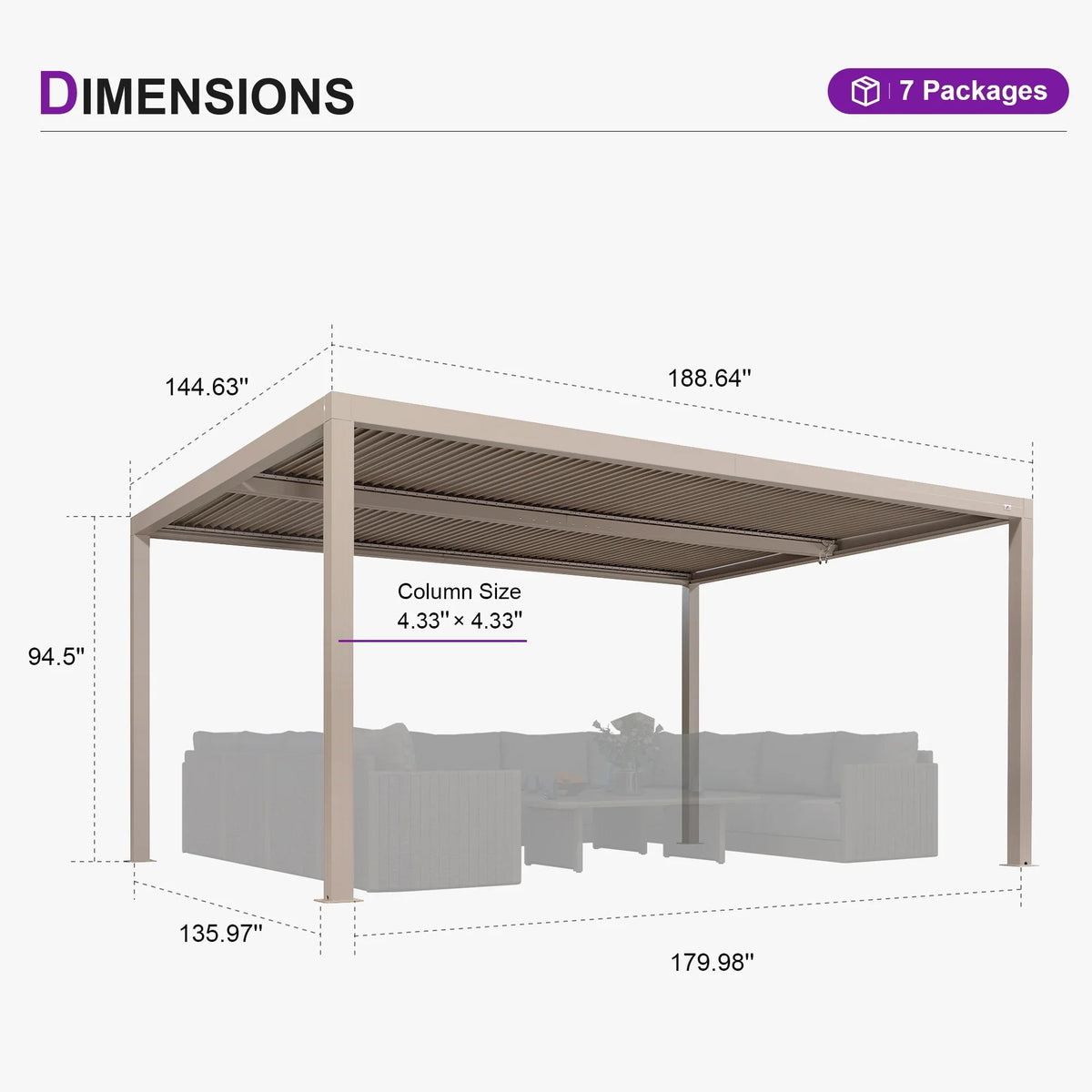 PURPLE LEAF Athena Louvered Pergola Champagne Outdoor Aluminum Pergola with Solid Color Roller Blind Adjustable Gazebo for Patio Deck Garden