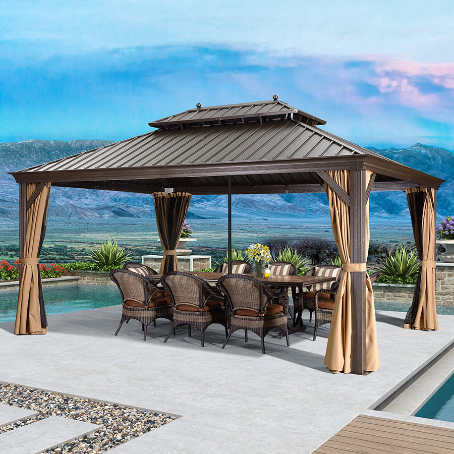 PURPLE LEAF Outdoor Hardtop Gazebo for Garden Bronze Double Roof Aluminum Frame Pavilion with Reinforcement Support Rod
