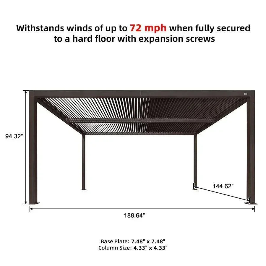 PURPLE LEAF Athena Louvered Pergola Bronze Outdoor Aluminum Pergola with Strip Lights Adjustable Gazebo for Patio Deck Garden