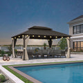 PURPLE LEAF Hardtop Gazebo Featuring Galvanized Steel Double Roof and Bronze Aluminum Frame with Curtains and Netting for Poolside with Lights-clear
