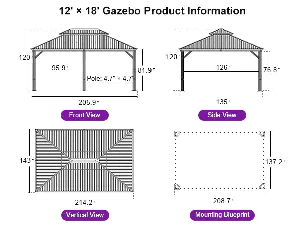 PURPLE LEAF – Pavillon à toit rigide pour terrasse, structure en aluminium effet bois avec guirlande lumineuse – clear