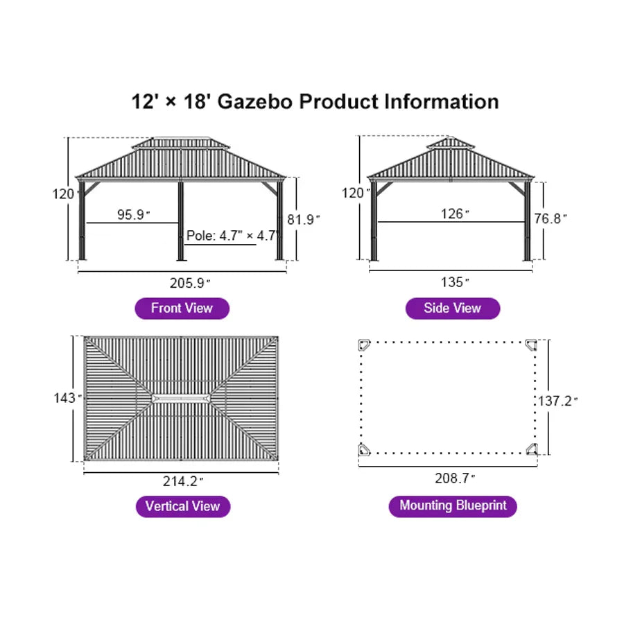 PURPLE LEAF – Pavillon à toit rigide pour terrasse, structure en aluminium effet bois avec guirlande lumineuse – clear