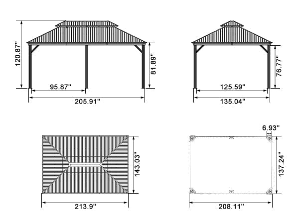 PURPLE LEAF Patio Gazebo for Backyard Grey Hardtop Galvanized Steel Roof Awning with Upgrade Curtain