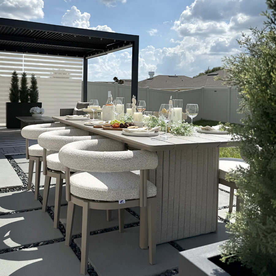 PURPLE LEAF Provence Patio Dining Set Luxury Modern Conversation Set Aluminum Large Rectangle Dining Table and Chairs with Olefin Cushion Outdoor Furniture Set for Garden Porch Deck Backyard