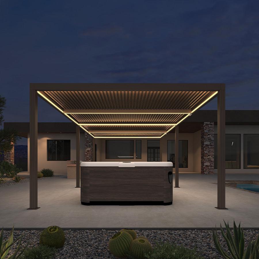 PURPLE LEAF Athena Louvered Pergola Bronze Outdoor Aluminum Pergola with Strip Lights Adjustable Gazebo for Patio Deck Garden