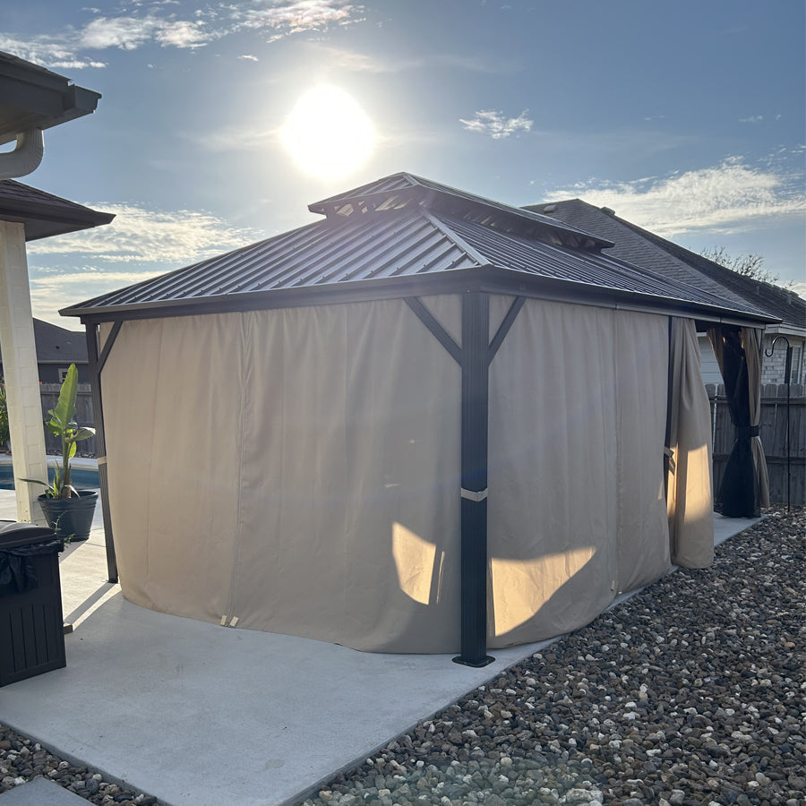 PURPLE LEAF Hardtop Gazebo Featuring Galvanized Steel Double Roof and Bronze Aluminum Frame with Curtains and Netting for Patio and Poolside
