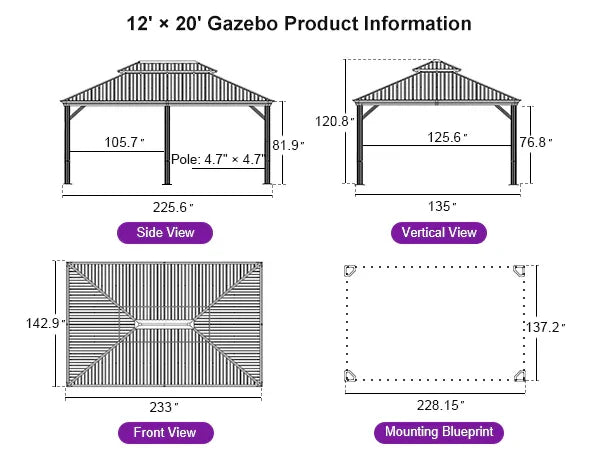 PURPLE LEAF – Pavillon à toit rigide pour terrasse, structure en aluminium effet bois avec guirlande lumineuse – clear