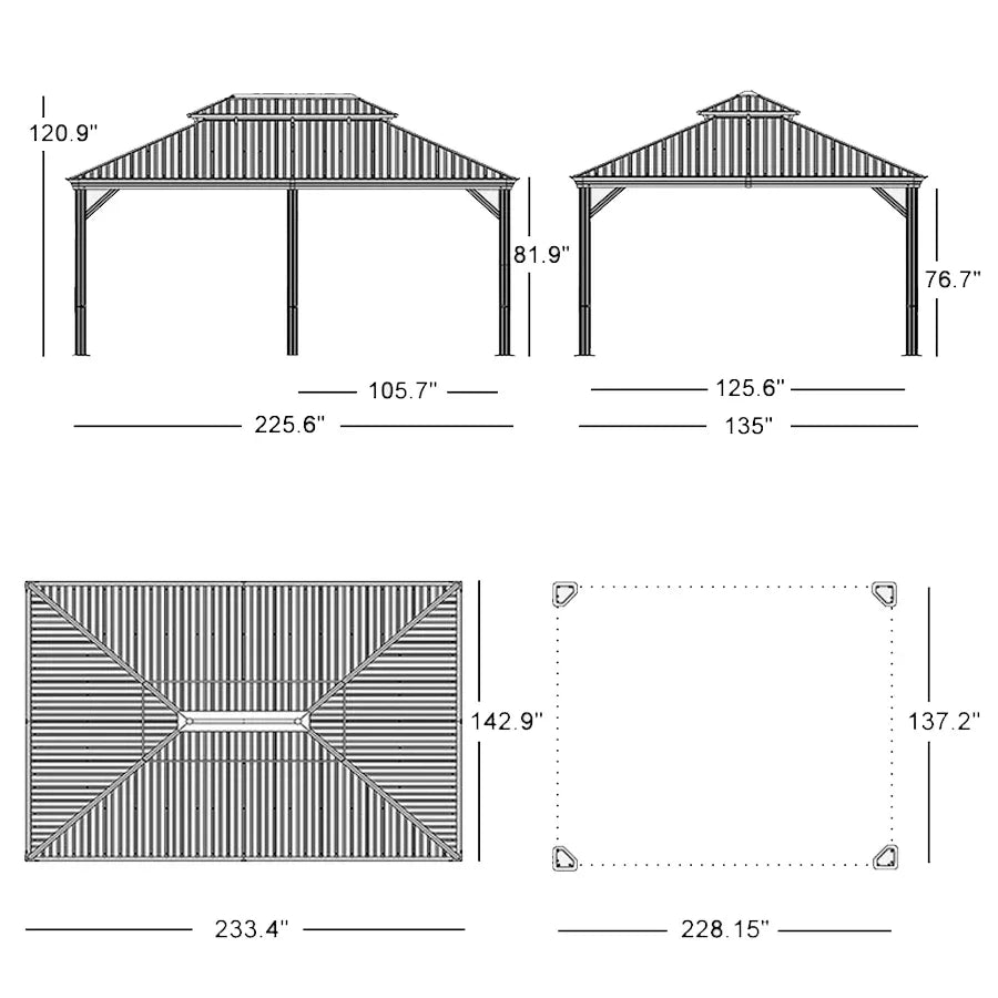 PURPLE LEAF Outdoor Hardtop Gazebo for Patio Grey Aluminum Frame Pavilion with Khaki curtains and String Lights