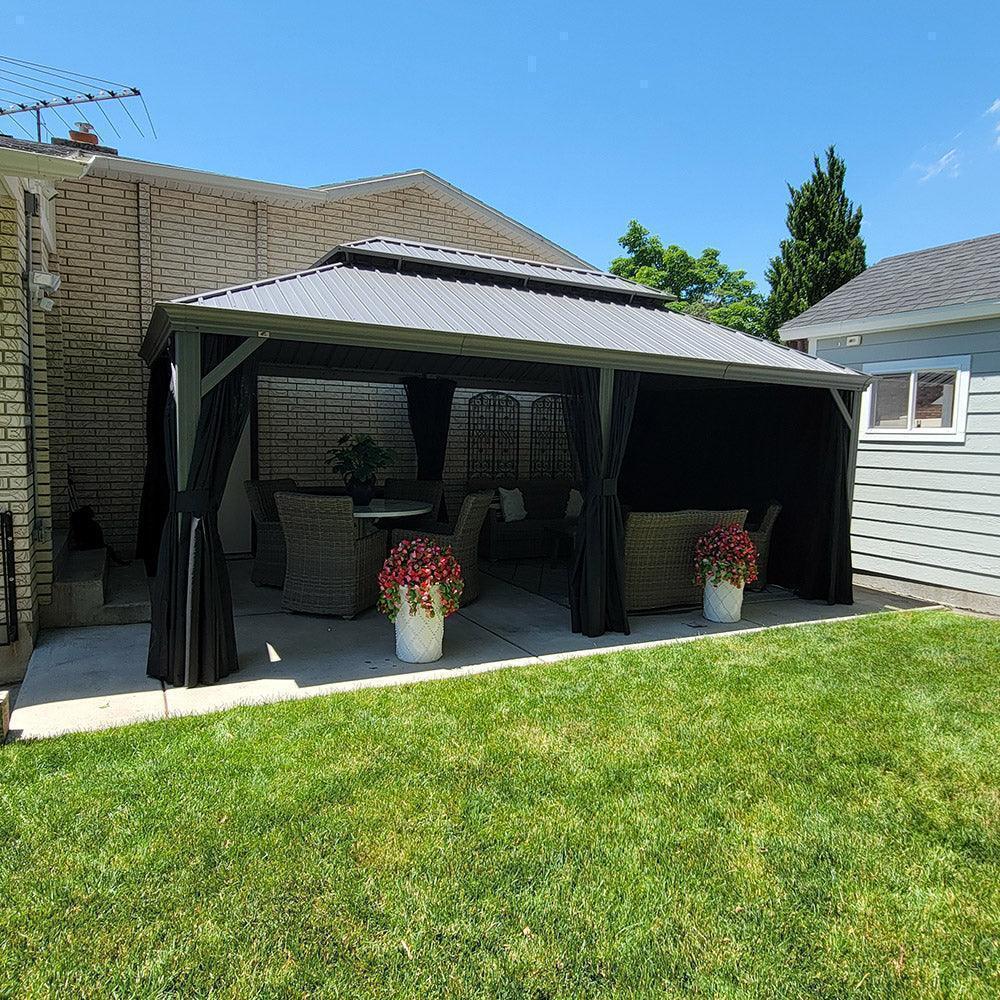 PURPLE LEAF Patio Gazebo for Pool Light Grey Hardtop Galvanized Steel Roof with Reinforcement Support Rod