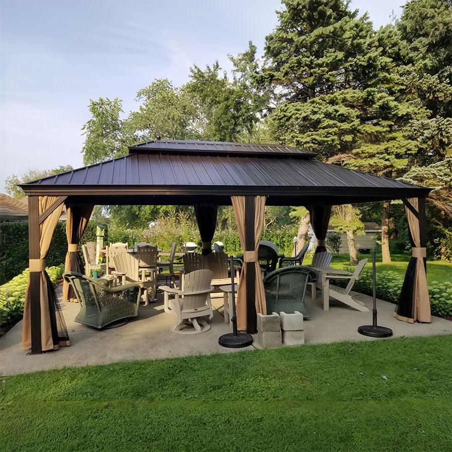 PURPLE LEAF Outdoor Hardtop Gazebo for Garden Bronze Double Roof Aluminum Frame Pavilion with Reinforcement Support Rod