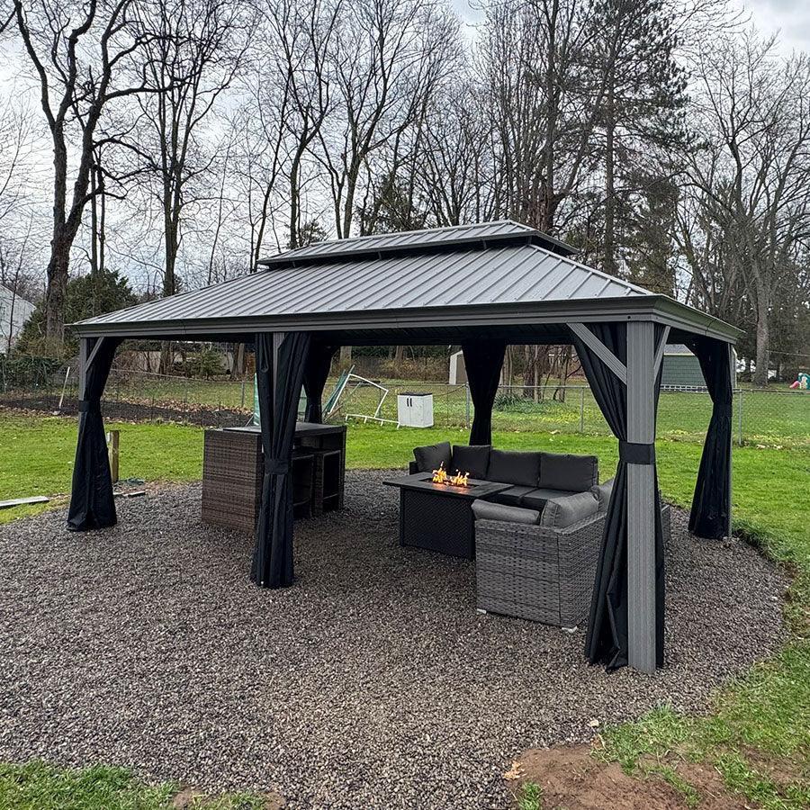 PURPLE LEAF Patio Gazebo for Pool Light Grey Hardtop Galvanized Steel Roof with Reinforcement Support Rod