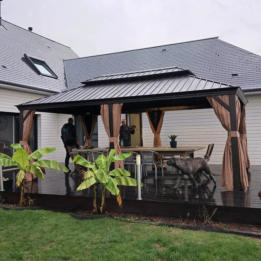PURPLE LEAF Outdoor Hardtop Gazebo for Garden Bronze Double Roof Aluminum Frame Pavilion with Reinforcement Support Rod