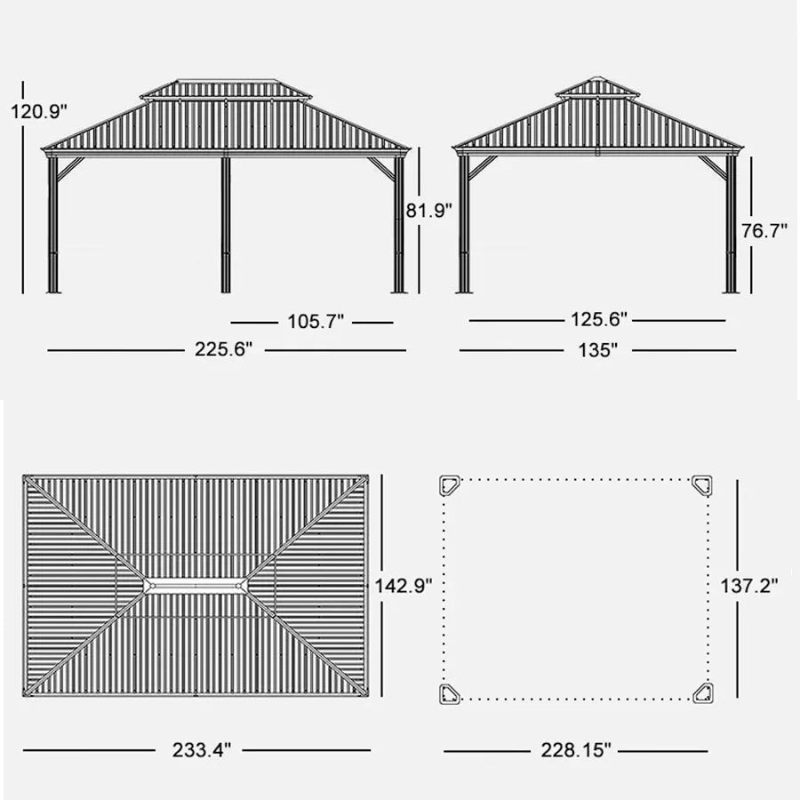 PURPLE LEAF Patio Gazebo for Backyard Grey Hardtop Galvanized Steel Roof Awning String Lights-milky
