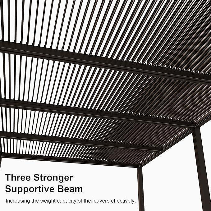 PURPLE LEAF Athena Louvered Pergola Bronze Outdoor Aluminum Pergola with Roller Blind Adjustable Gazebo for Patio Deck Garden