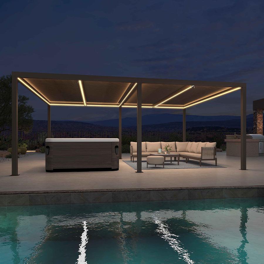 PURPLE LEAF Athena Louvered Pergola Bronze Outdoor Aluminum Pergola with Strip Lights Adjustable Gazebo for Patio Deck Garden