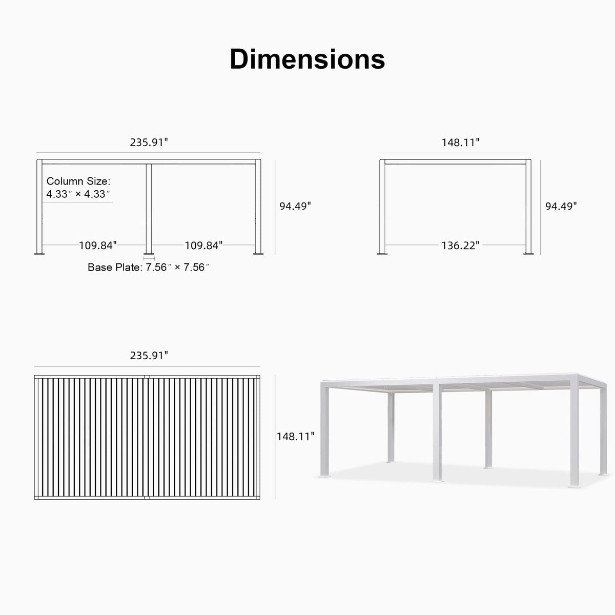 PURPLE LEAF Athena Louvered Pergola White Outdoor Aluminum Pergola with Strip Lights Adjustable Gazebo for Patio Deck Garden