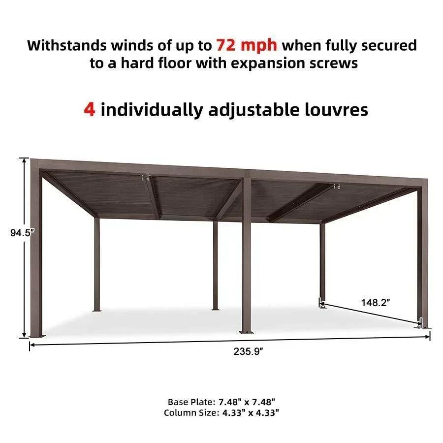 PURPLE LEAF Athena Louvered Pergola Bronze Outdoor Aluminum Pergola with Strip Lights Adjustable Gazebo for Patio Deck Garden