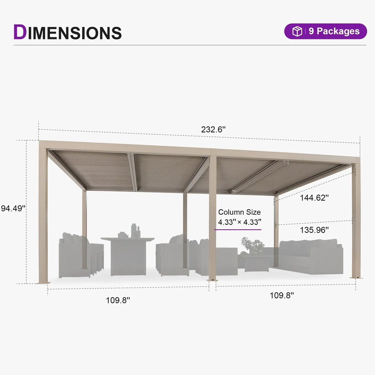 PURPLE LEAF Athena Louvered Pergola Modern Champagne Pergola with Adjustable Roof for Deck Backyard Garden
